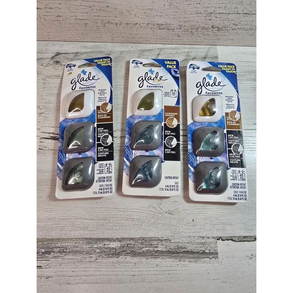Glade Favorites Car Vent Clip Air Freshener 3 Pack Value Packs 9 Clips Total NEW